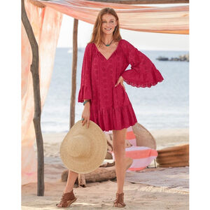 Sundance Moray Embroidered Coverup Dress Lipstick Size L NWT